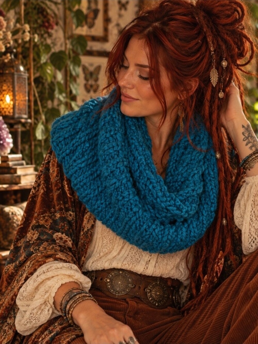 4/$15 Old Navy Turquoise Blue Chunky Knit Infinity Scarf Cowl Neck Boho 70s